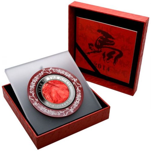 LUNAR YEAR OF THE HORSE - MOTHER OF PEARL - 2014 5 oz Pure Silver Coin - Cook Islands