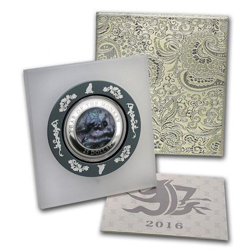 LUNAR YEAR OF THE MONKEY - MOTHER OF PEARL - 2016 5 oz Pure Silver Coin - Cook Islands