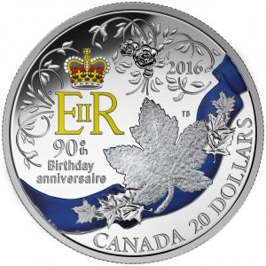 A CELEBRATION OF HER MAJESTY'S 90TH BIRTHDAY - 2016 $20 1 oz Fine Silver Coin - Royal Canadian Mint