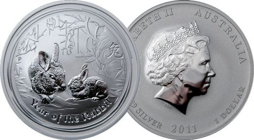 Australian Lunar 2011 Year of the Rabbit Bullion 1 oz Silver Coin