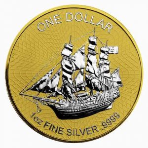 MUTINY ON THE BOUNTY - REVERSE GILDED - 2017 1 oz  Cook Islands Silver Coin - 24K Gold