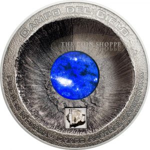 CAMPO DEL CIELO - METEORITE - 2016 3 oz Ultra Deep Relief Concave Silver Coin - Antique Finish - Glass Inlay - Cook Islands