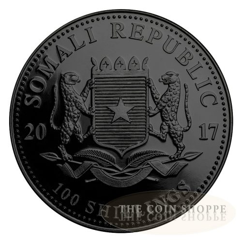 SOMALIAN  ELEPHANT - AFRICAN NIGHT - 2017 1 oz Silver Coin - Color, Black Ruthenium and 24K Gold