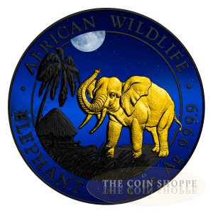 SOMALIAN  ELEPHANT - AFRICAN NIGHT - 2017 1 oz Silver Coin - Color, Black Ruthenium and 24K Gold