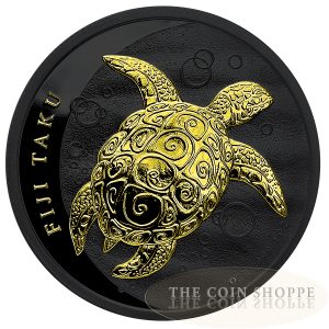 2012 1 oz $2 Fiji Fine Silver Coin - New Zealand "Black Taku Turtle" - Ruthenium Finish