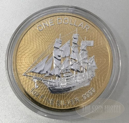 MUTINY ON THE BOUNTY - REVERSE GILDED - 2017 1 oz  Cook Islands Silver Coin - 24K Gold
