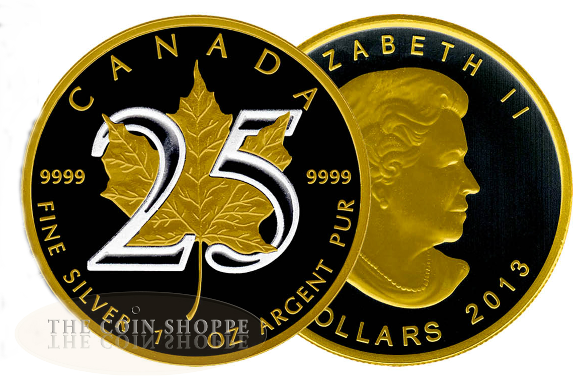 25TH ANNIVERSARY OF THE MAPLE LEAF - GOLD BLACK EMPIRE - 2013 1 oz Silver Coin - Black Rhodium and Selective 24K Gold