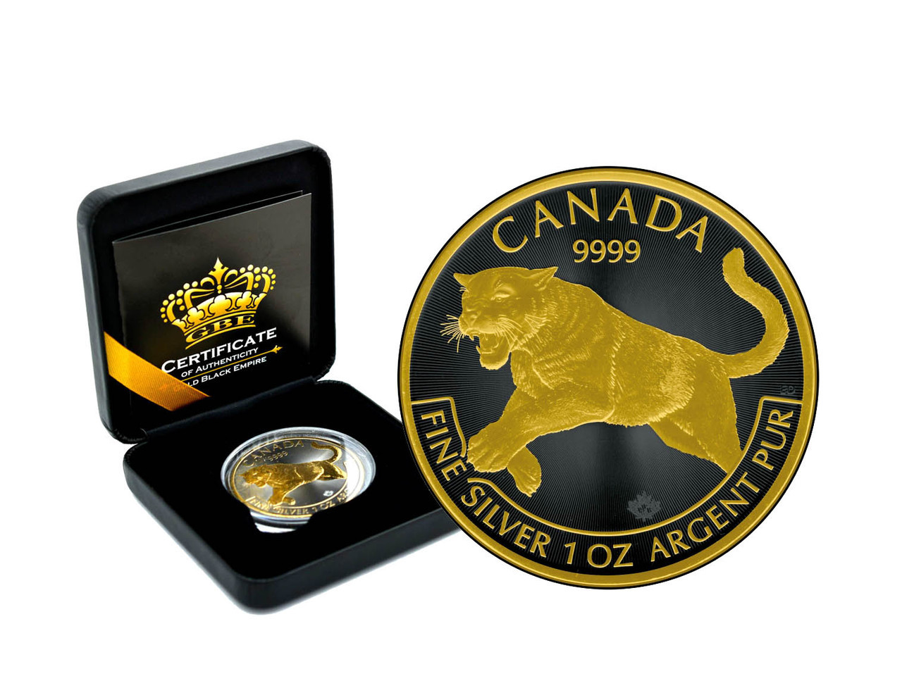 COUGAR - GOLD BLACK EMPIRE - 2016 1 oz Silver Coin - Black Rhodium and Selective 24K Gold