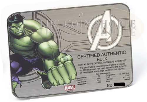 2014 4 x 1 oz Proof Silver Coins - Marvel - The Avengers Set - Captain America, Thor, Iron Man, Hulk