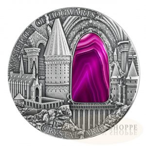 MYSTERIES OF HOGWARTS - CRYSTAL ART - HARRY POTTER - 2015 2 oz Pure Silver High Relief Coin with Pink Crystal