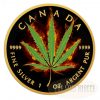 BURNING MARIJUANA - SATIVA - 2016 1 oz Pure Silver Maple Leaf Coin - Ruthenium and 24K Gold