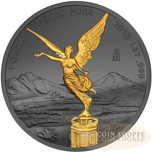 2015 1 oz Mexican Silver Coin - Golden Enigma -  Libertad - Silver & Ruthenium & Gold Plated
