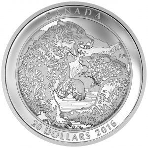 GRIZZLY BEAR: THE BATTLE - 2016 $20 1 oz Fine Silver Coin - Royal Canadian Mint*