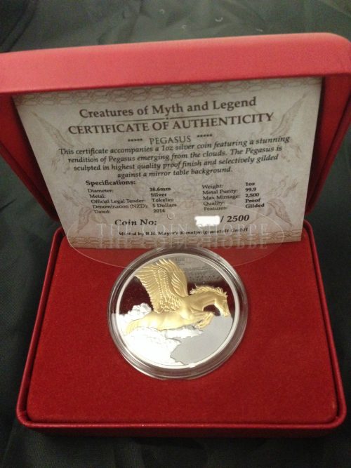 2014 Tokelau Pegasus Gilded 1 Oz Silver Coin