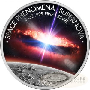 SPACE PHENOMENA SUPERNOVA - 2016 3 oz Fine Silver Coin - Partly Colored and Gold Plated