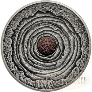 2014 2 oz Ultra High Relief - Dome & Convex Shaped Silver Coin with Real Lava Inlay- Volcano Series - Ethiopia: Erta Ale Volcano