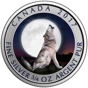 HOWLING WOLF - MOON - 2017 3/4 oz Pure Silver Color Coin