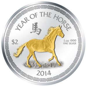 2014 Year of the Horse - 1 oz Gold Plated Silver Coin - NZ Mint