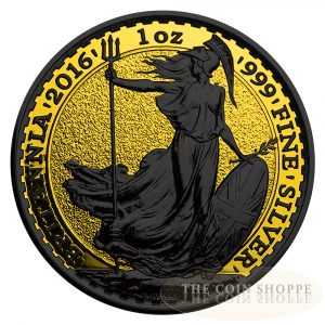 BRITANNIA - SHADOWS - 2016 1oz Silver Coin - Ruthenium and 24K Gold