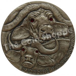 2014 4 oz Ultra High Relief Silver Coin with Swarovski - Wildlife Family - African Buffalo