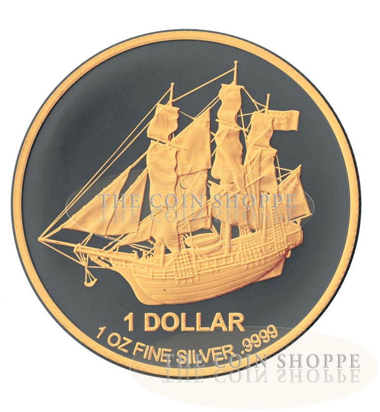 MUTINY ON THE BOUNTY - GOLD BLACK EMPIRE - 2017 1 oz  Cook Islands Silver Coin - Black Rhodium and Selective 24K Gold