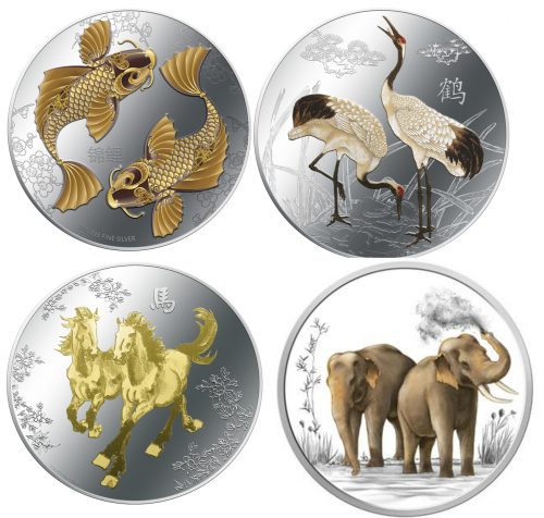 2012-2015 1 oz Silver Coin - Complete Feng Shui Series - Koi, Cranes, Horses, Elephants - NZ Mint - Niu