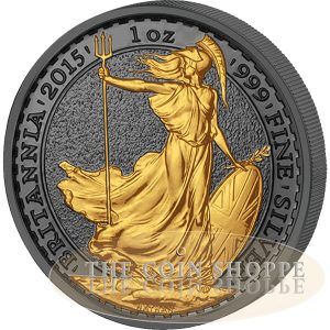 2015 1 oz British Silver Coin - Golden Enigma - Britannia - Silver & Ruthenium & Gold Plated