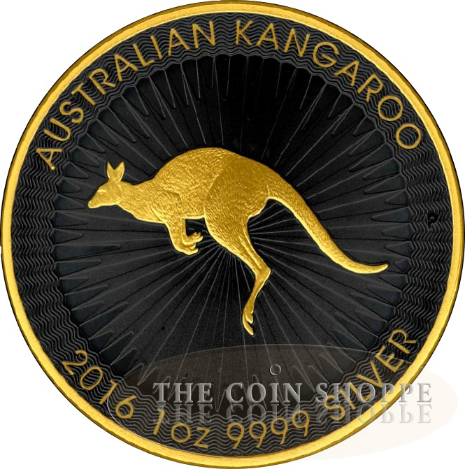 KANGAROO - GOLD BLACK EMPIRE - 2016 1 oz Silver Coin - Black Rhodium and Selective 24K Gold