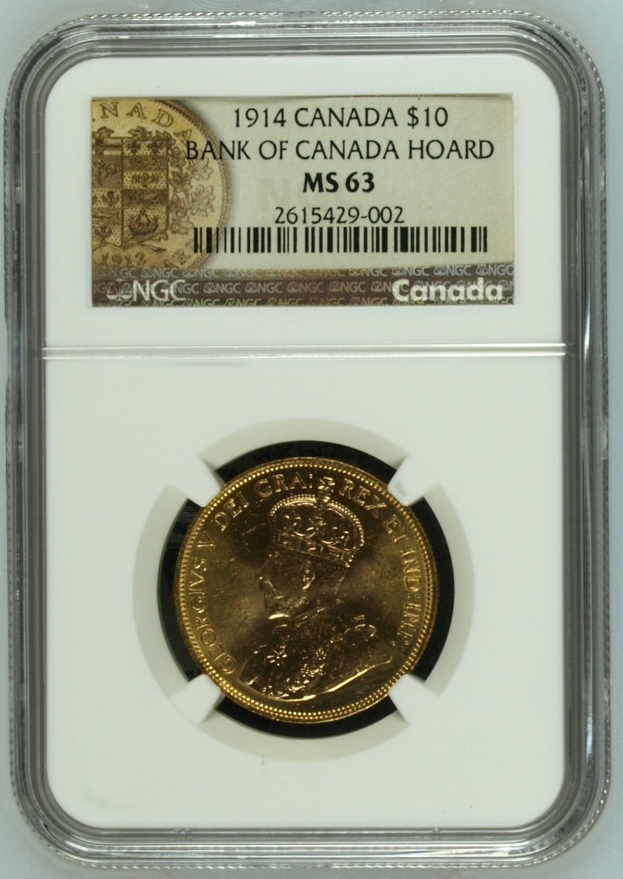 1914 $10 Bank Of Canada Hoard Gold Coin - NGC - MS63