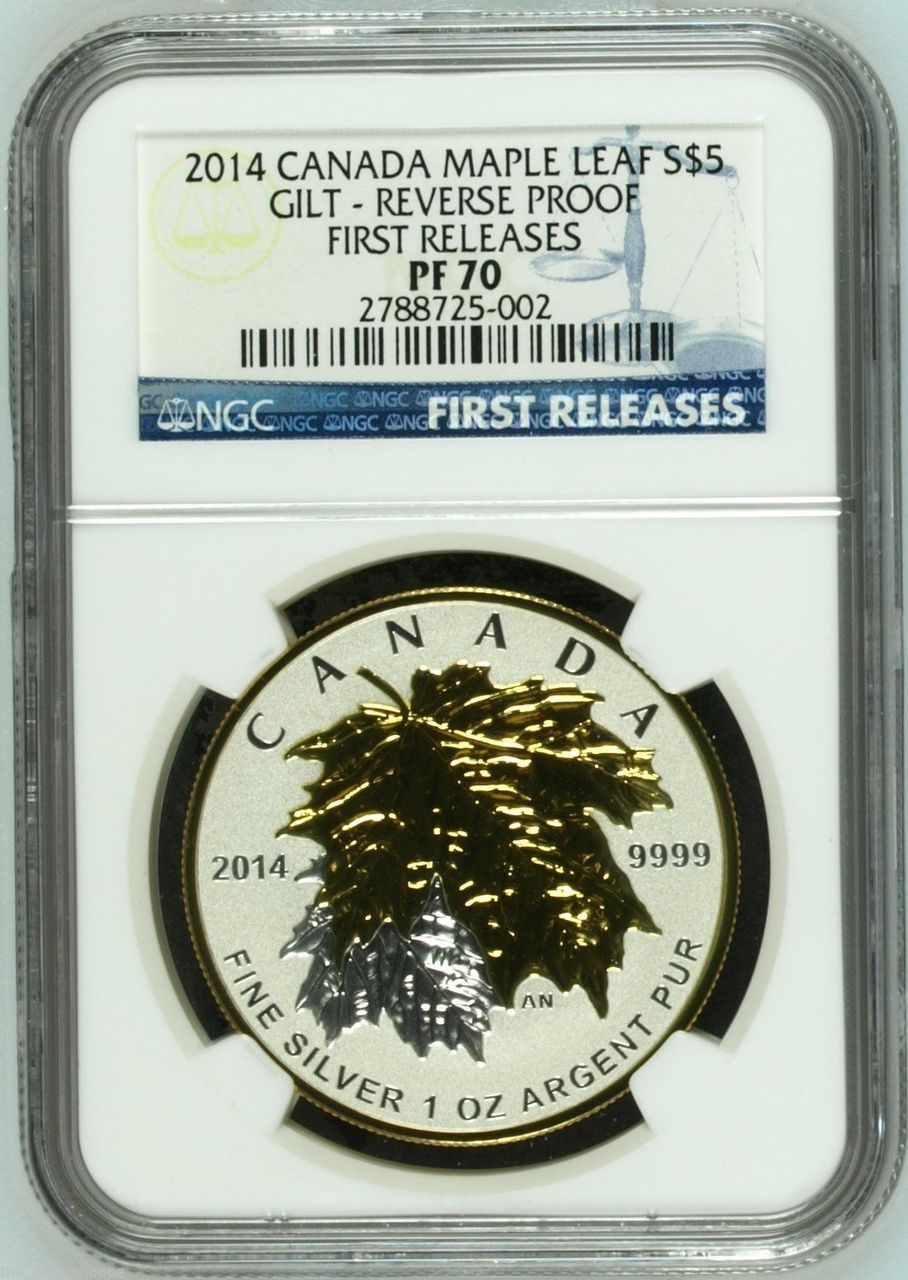 2014 Canada Maple Leaf $5 - Gilt - Reverse Proof - First Releases - NGC - PF70