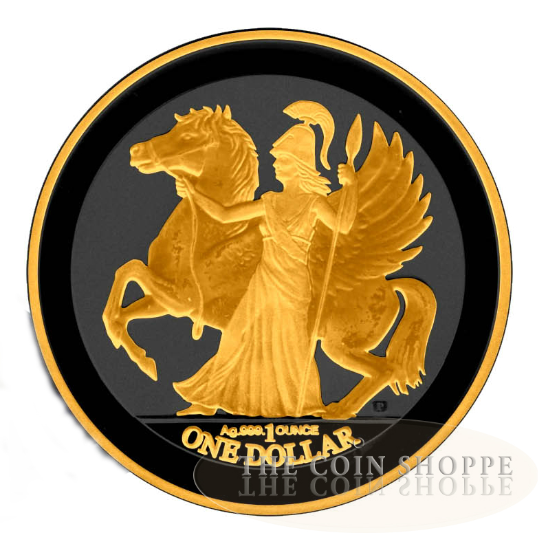 PEGASUS - GOLD BLACK EMPIRE - 2017 1 oz British Virgin Islands Silver Coin - Black Rhodium and Selective 24K Gold