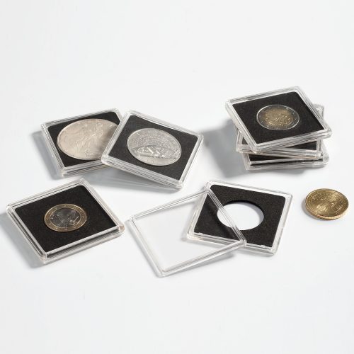 SQUARE COIN CAPSULES QUADRUM - 10 PER PACK - 38mm - Silver Maple Leaf, US Silver Dollar