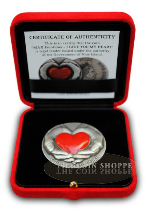 I GIVE YOU MY HEART - EMOTIONS SERIES - 4MM MAX RELIEF - 2016 3 oz Pure Silver Coin - Antique - Niue Island