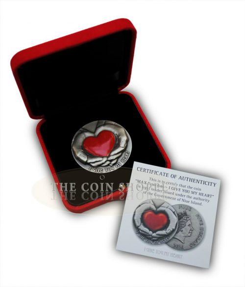 I GIVE YOU MY HEART - EMOTIONS SERIES - 4MM MAX RELIEF - 2016 3 oz Pure Silver Coin - Antique - Niue Island