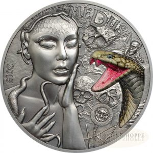 MEDUSA - MYTHICAL CREATURES - 2015 2 oz Pure Silver Coin - Smartminting - Ultra High Relief -  Colored Snake Marble Inlay