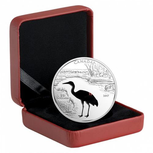 *WHOOPING CRANE - ENDANGERED ANIMAL CUTOUT: 2017 $30 1.7 oz Fine Silver Coin - Royal Canadian Mint