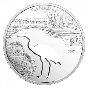 WHOOPING CRANE - ENDANGERED ANIMAL CUTOUT: 2017 $30 1.7 oz Fine Silver Coin - Royal Canadian Mint