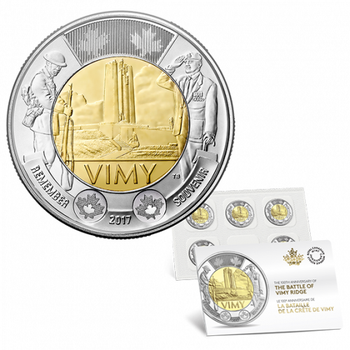 2017 $2.00 TOONIE CIRCULATION COIN - 100TH ANNIVERSARY OF THE BATTLE OF VIMY RIDGE - 5 COIN PACK