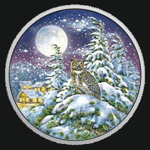 THE GREAT HORNED OWL ANIMALS IN THE MOONLIGHT GLOW IN THE DARK 2017 $30 2 oz Fine Silver Coin - Royal Canadian Mint