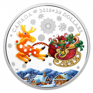 HOLIDAY REINDEER  - MURANO GLASS - 2018 $20 1 oz Pure Silver Coin - Royal Canadian Mint