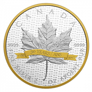 SILVER MAPLE LEAF TRIBUTE TO 30 YEARS - 2018 $10 2 oz Pure Silver Coin - Royal Canadian Mint