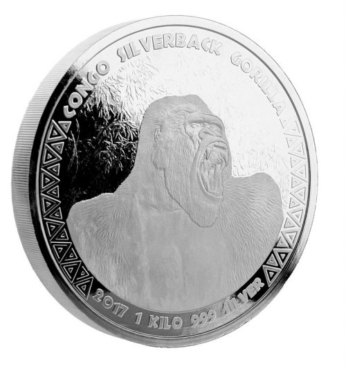 CONGO SILVERBACK GORILLA - 2017 1 Kilo Silver Coin Prooflike - Republic of the Congo