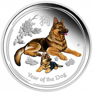 YEAR OF THE DOG - AUSTRALIAN LUNAR SILVER COIN SERIES II - 2018 1 oz Silver Proof Coloured Edition