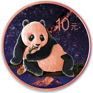 NANTAN METEORITE CHINA PANDA - ATLAS OF METEORITES - 2015 30 Gram Pure Silver Coin - Red Gold Plating, UV Color Printing