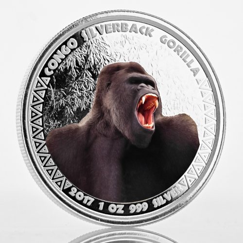 CONGO SILVERBACK GORILLA - 2017 1 oz Color Commemorative Proof Silver Coin- Republic of Congo