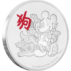 MICKEY MOUSE & LUNAR YEAR OF THE DOG - DISNEY - 2018 1 oz Fine Silver Coin - Niue - NZ Mint