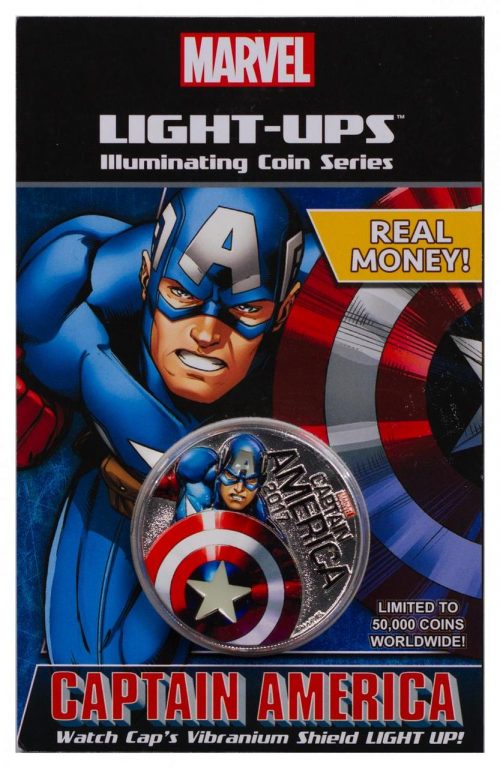 CAPTAIN AMERICA - MARVEL LIGHT-UPS - ILLUMINATING COIN SERIES - 2017 Silver Plated $0.50 Coin - Fiji