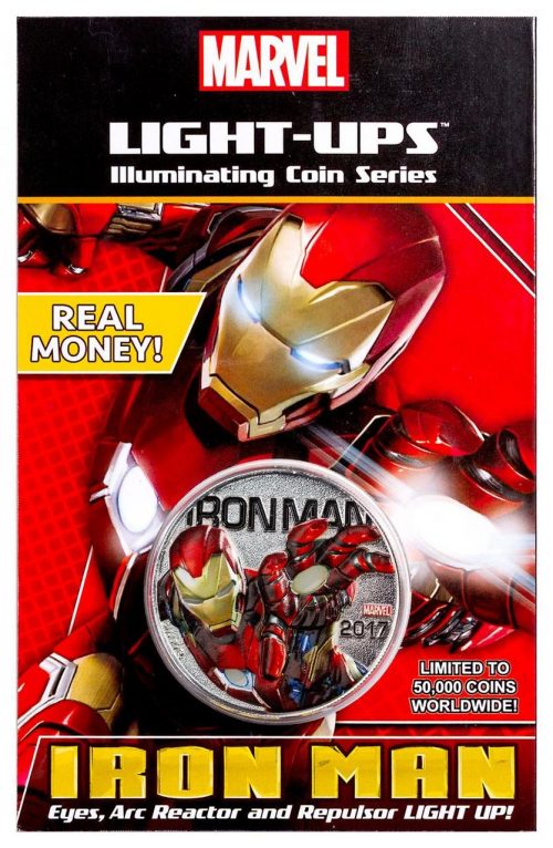 IRONMAN - MARVEL LIGHT-UPS - ILLUMINATING COIN SERIES - 2017 Silver Plated $0.50 Coin - Fiji