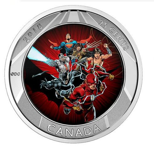 *THE JUSTICE LEAGUE - BATMAN, CYBORG, AQUAMAN,SUPERMAN, WONDER WOMAN - 2018 25 Cent Lenticular Coin - RCM