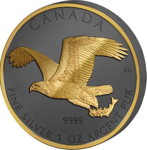 BIRDS OF PREY - GOLDEN ENIGMA - 2014 - 2015 4 x 1 oz Canadian Silver Coin - Black Ruthenium & Gold Plated